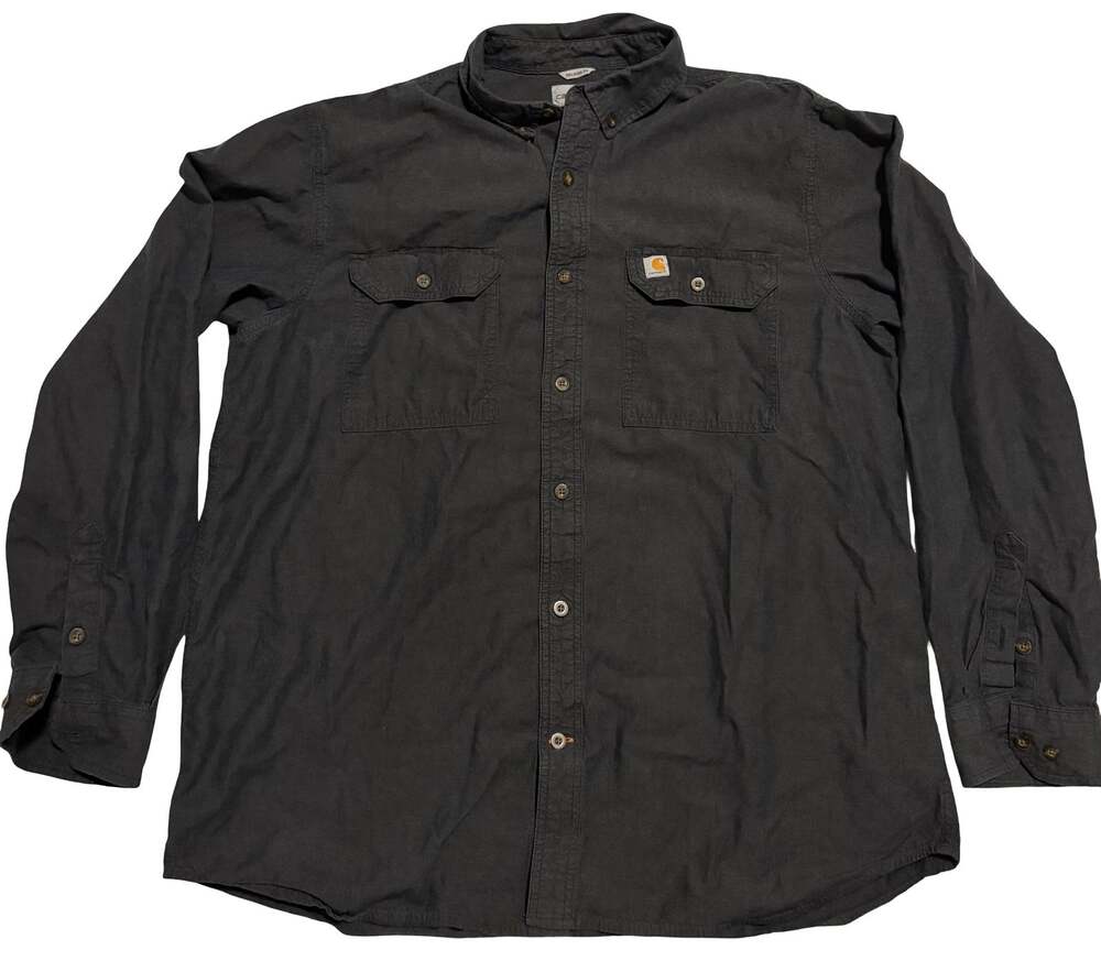 Carhartt Men’s XL Relaxed Fit Gray Long Sleeve Button Down Work Shirt
